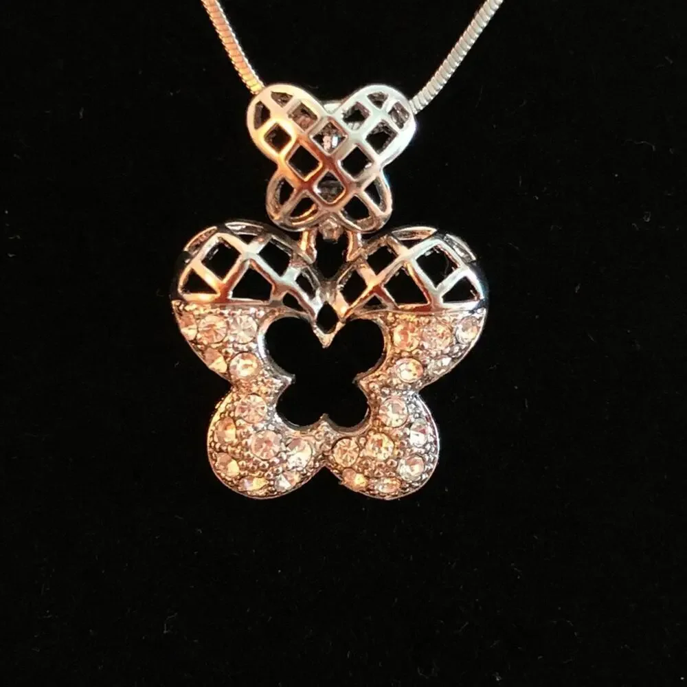 Silver Crisscross Butterly Charm Necklace